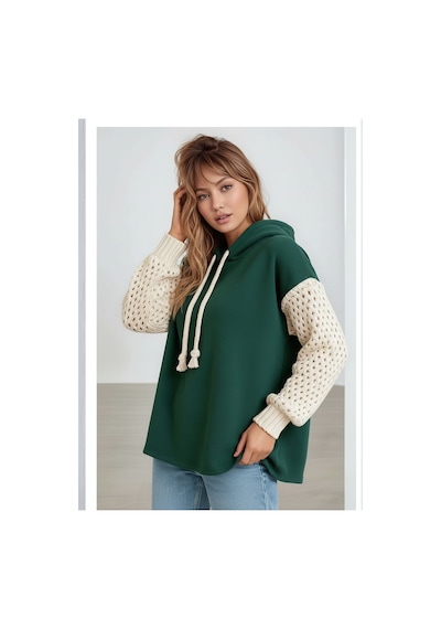 Mamayaga Kadın Kolları Örgü Triko Şık Tasarım Oversize Tunik Boy Zümrüt Yeşili Sweatshirt Kazak Yeşil Mamayaga Kadın Kolları Örgü Triko Şık Tasarım Oversize Tunik Boy Zümrüt Yeşili Sweatshirt Kazak Yeşil