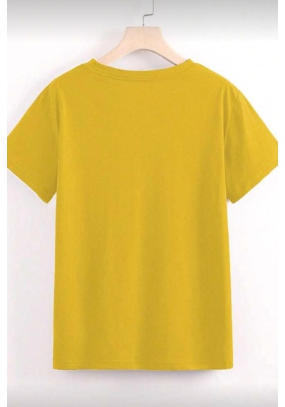 Gold Cherry Kadın Oversize Ön Baskılı Bisiklet Yaka Pamuklu T-shirt Rahat Kesim Sari