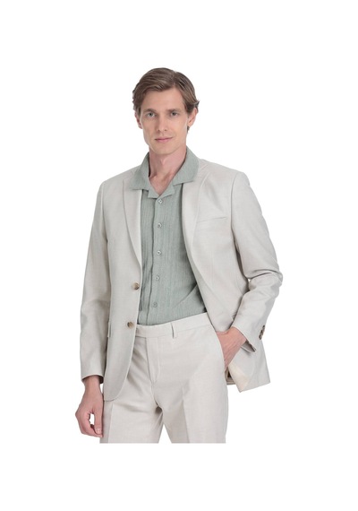Hatemoğlu Bej Slim Fit Mono Yaka Keten Takım Elbise 36331 Bej