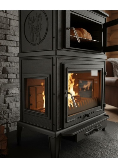 Reyo Stove Salda Üç Camlı Yan Kapak Fırınlı Döküm Şömine Soba