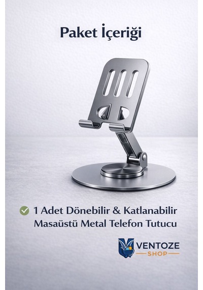 360 Dönebilir Alüminyum Masaüstü Telefon Tablet Standı Full Metal Katlanabilir Ergonomik Tutucu Koyu Metal