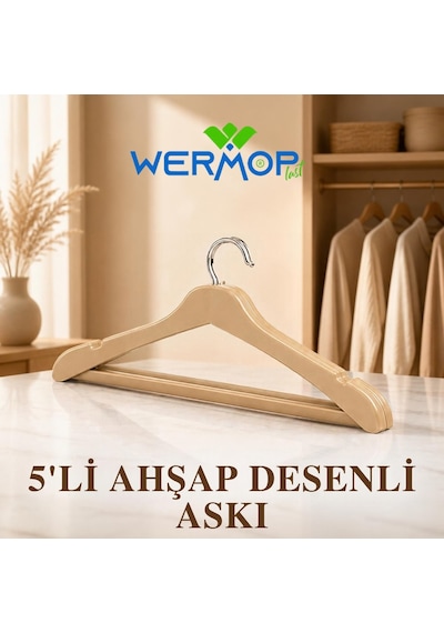 5'li Ahşap Desenli Askı Bej