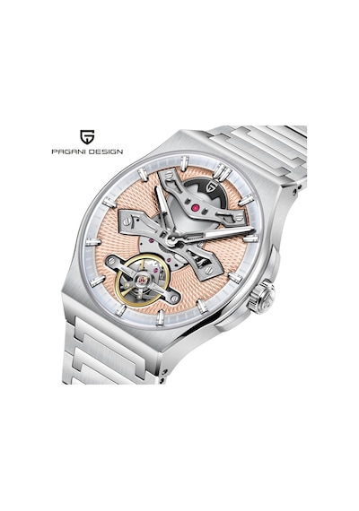 Pagani Design Pd-ys028 42mm 100m Su Geçirmez, İskelet Otomatik Safir Kristal Işıkl Full Çelik Lüks Erkek Kol Saati Bej Diğer