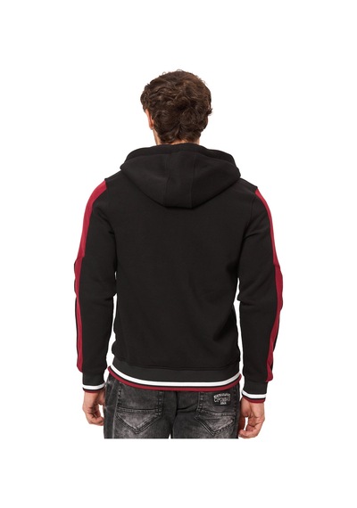 Cipo & Baxx Erkek Kapüşonlu Fermuarlı Şerit Detaylı Cepli Sweatshirt Ceket Cl586 Siyah