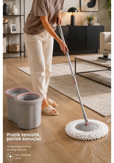 16lt. 360 Döner Başlıklı Temizlik Seti - Mikrofiber Mop Ve Kolay Sıkma Sistemi