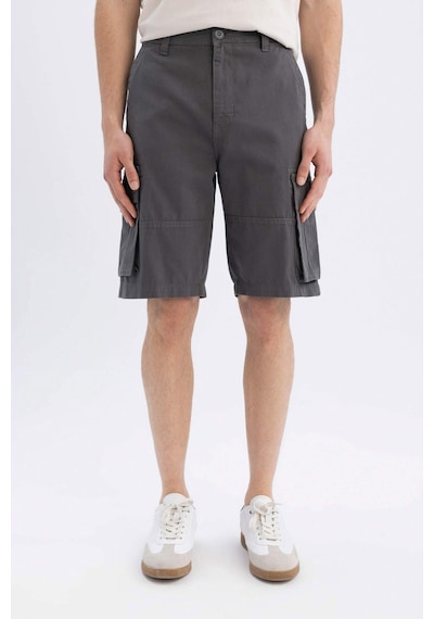 DeFacto Relax Fit Düz Paça Gabardin Kargo Bermuda Şort C5382AX24SMAR82