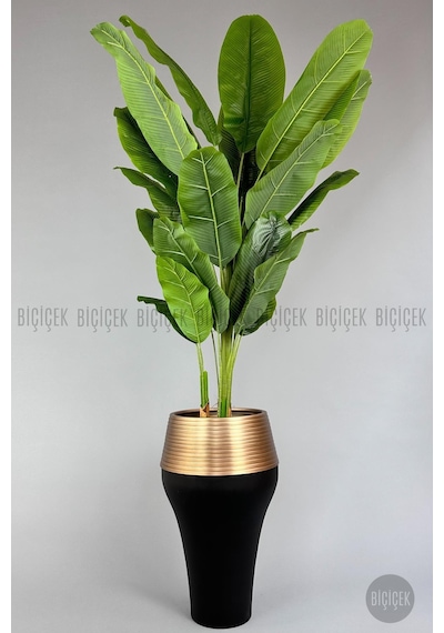 Biçiçek Yapay Starli̇ce 230 Cm Bambu Gövdeli̇ 22 Yapraklı Si̇yah Gold Cleopatra Saksıda
