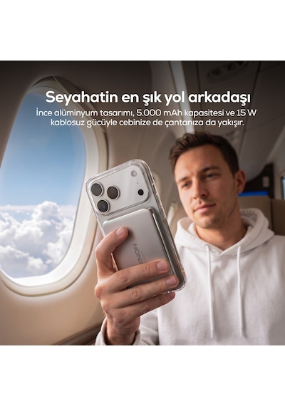Xenon Smart Kablosuz Powerbank 15W 5000 mAh, Manyetik, 22.5W PD USB-C, İnce Alüminyum Gövde (X6440)