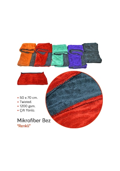 Ebrayn Mikrofiber Bez Twisted Çift Yönlü 1200 Gsm 50x70 Cm Renkli Ebr-627