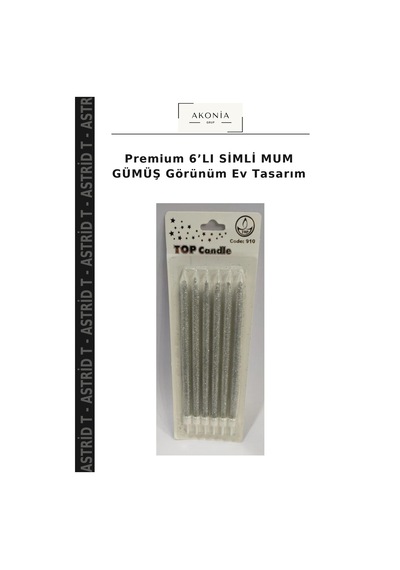 Premium 6 Lı Simli Mum Gümüş Görünüm Ev Tasarım