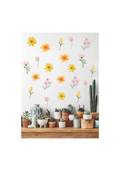 Çiçek Duvar Sticker Seti Çiçekli Dekoratif Duvar Sticker Salon Yatak Odası Çocuk Odası Oda Dekoru Ço