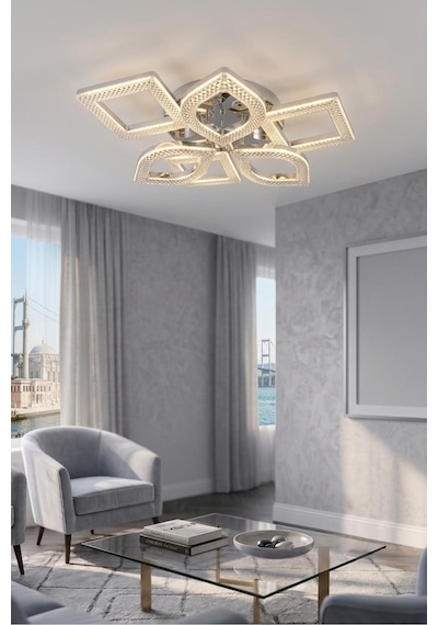 LumiaLighting Hera Model Gümüş 6"lı Ledli 3 Renk Modu Kristal Salon Mutfak Yatak Çocuk Odası Avize