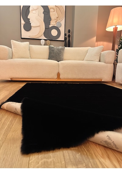 Ultra Soft Siyah Yumuşak Dokulu Peluş Halı Dikdörtgen