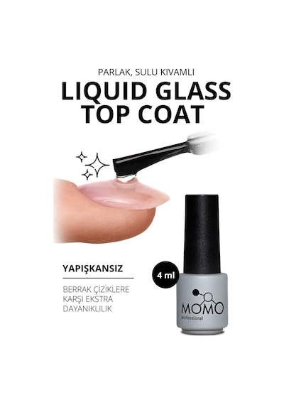 Momo Professional Kalıcı Oje İçin Liquid Glass Top Coat 4 Ml
