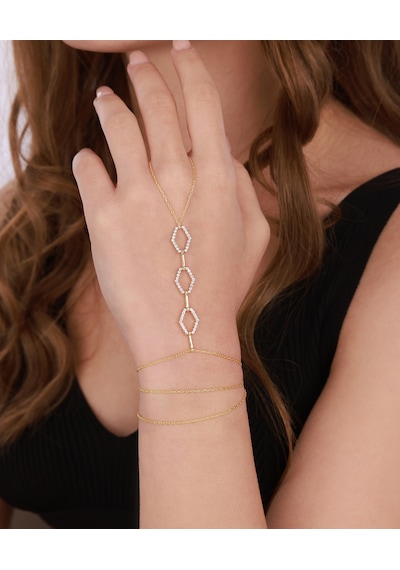 3 Sıra Altıgen Modeli Gümüş Şahmeran Bileklik - Gold Renk Altın