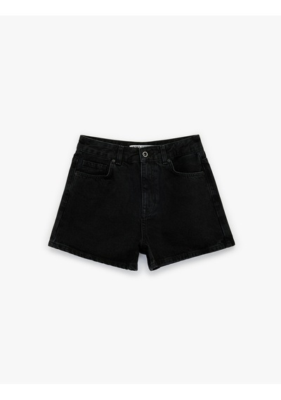 Koton Normal Bel Düğmeli Pamuklu Rahat Kalıp Mini Denim Şort Siyah 6sal40003md