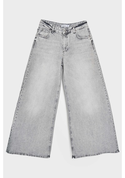Itsbasic Kadın Gri Renk 4s5-12 Süper Palazzo Fit Elaphant Leg %100 Koton Denim Jean