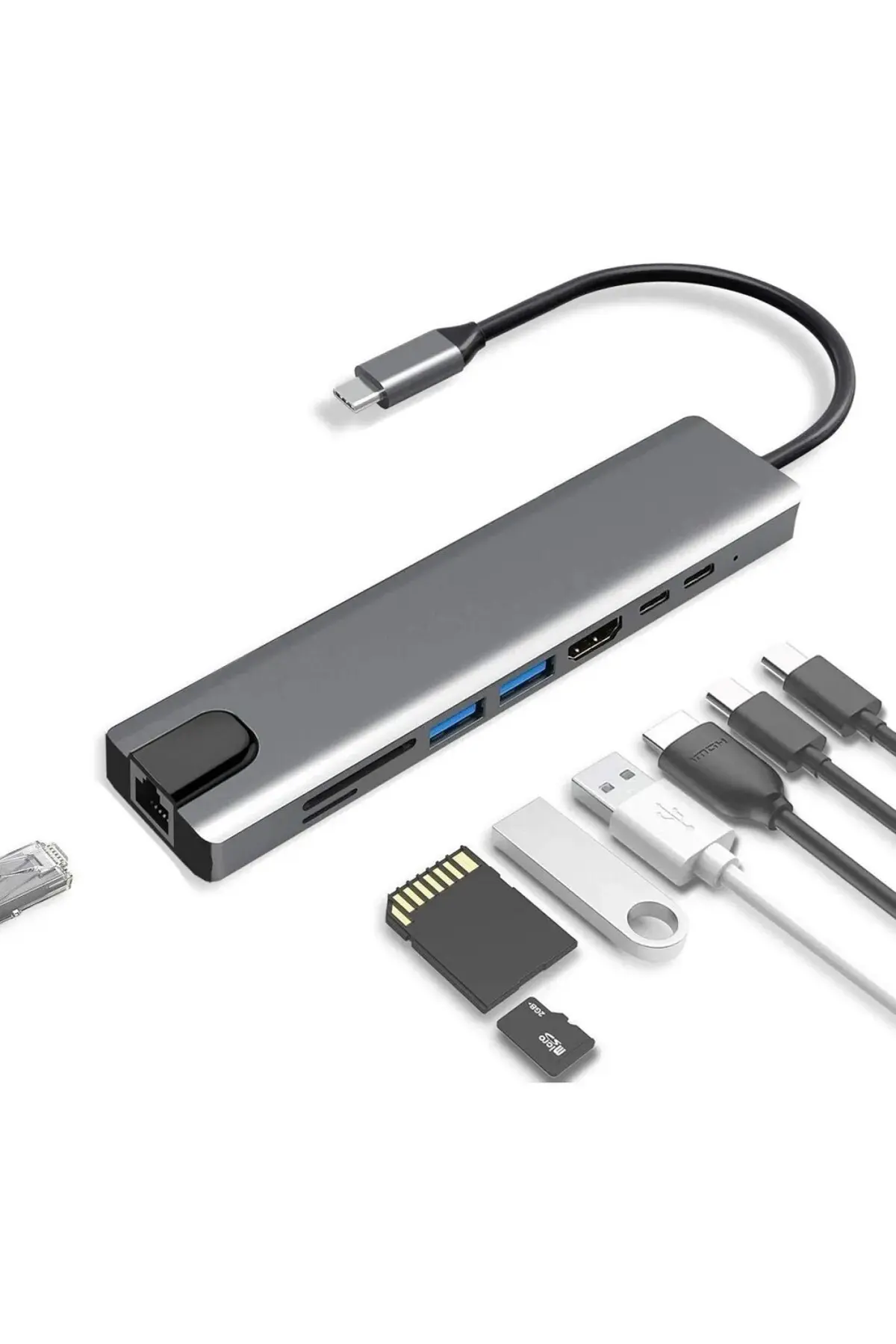Yeni Nesil Ethernet Girişi Usb Çoklayıcı 8in1 Usb Typec Hub Port Hdmi Usb Adaptör Type-c Girişli Hub
