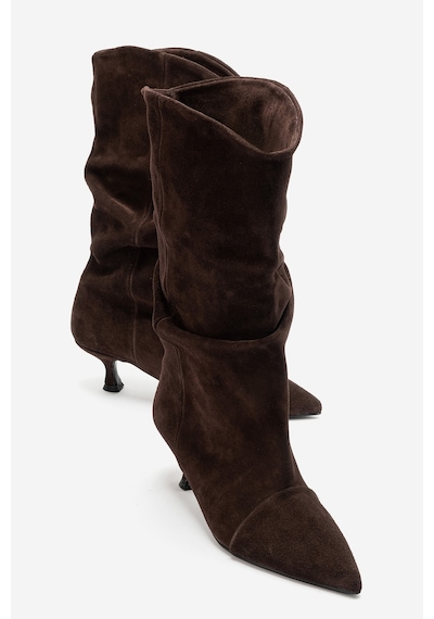 Luvi Shoes Petty Kahverengi Süet Hakiki Deri Kadın Körüklü Çizme