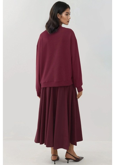 Hiccup Baskılı Yuvarlak Yaka Rahat Kesim Sweatshirt Tuğla Kırmızısı