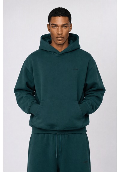 Erkek Respire Basic Oversize Hoodie Zümrüt Zümrüt Yeşili