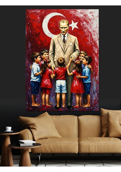 Türkiye Çocuk Ve Atatürk Sevgisi Dekoratif Kanvas - Mdf Ahşap Tablo