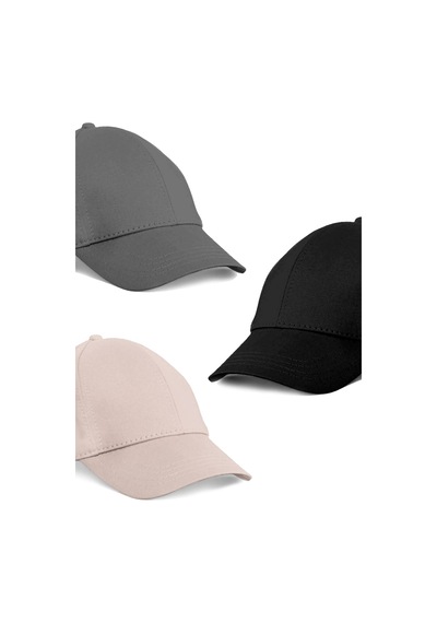 Unisex 3'lü Set Gri,taş Ve Siyah Renk Beyzbol Şapka - Unisex Çok Renkli