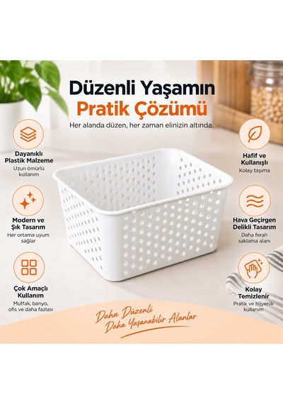 3 Adet Beyaz Plastik Sepet Düzenleyici Organizer Seti, Çok Amaçlı Delikli Saklama Sepeti, Çekmece İçi Ve Dolap İ Diğer
