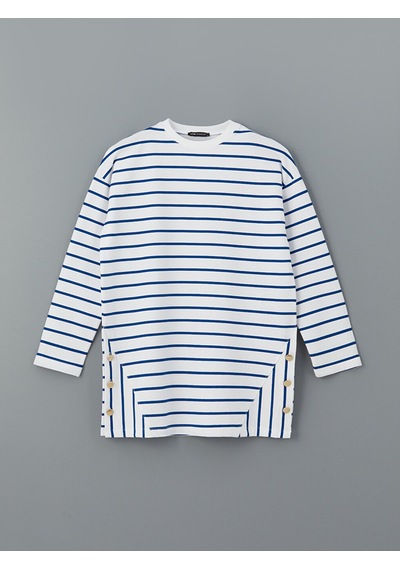 Lcw Modest Mavi Bisiklet Yaka Çizgili Kadın Sweatshirt Tunik