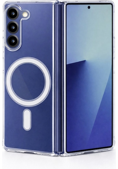 Samsung Uyumlu Galaxy Z Fold 6  Kamera Korumalı Magsafe Wireless Şarj Özellikli Lüks Şeffaf Silikon Telefon Kılıfı Şeffaf