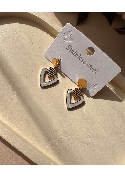 Murayshine Sedef Taşlı Üçgen Kesim Paslanmaz Çelik Minimal Küpe Çok Renkli