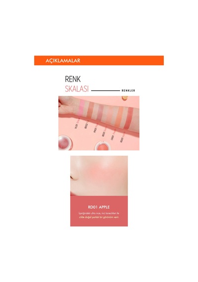 Missha A'PIEU Juicy-Pang Jelly Blusher Meyve Tonlarında Doğal Görünümlü Jel Allık RD01