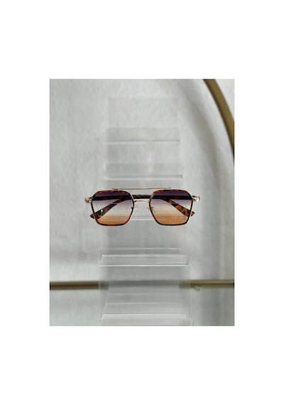 Trend Renkli Ve Gold Detaylı Unisex Güneş Gözlüğü Kahverengi