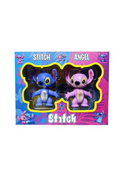 2'li Stitch Ve Angel Figür Oyuncak Yumuşak Vücut Mavi Ve Pembe 6 Cm.