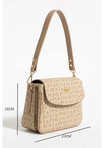 Just Polo Kadın Baskılı Ayarlanabilir Askılı Şık El & Omuz Çantası Ebat : 26 X 13 Cm Shopper Vizon