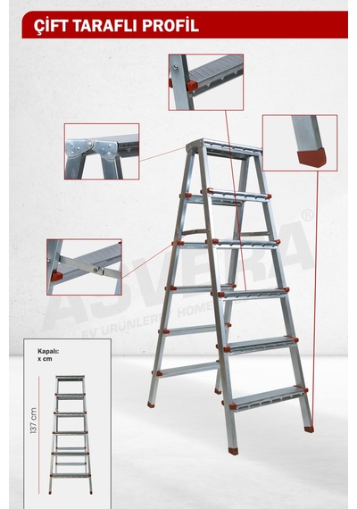Asvera 6+6 Çift Çıkışlı Profil Merdiven