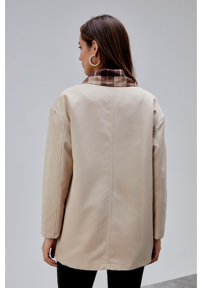 Mia Vizon Ekose Yaka Cepli Oversize Trençkot