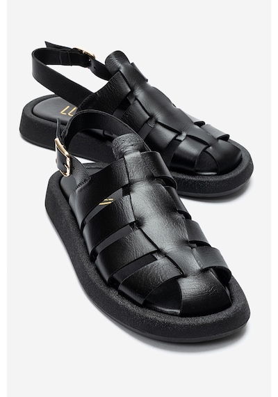 Luvishoes Joura Siyah Cilt Hakiki Deri Önü Kapalı Kadın Sandalet