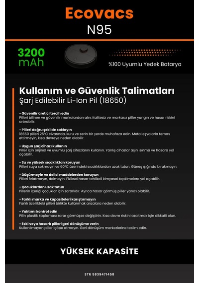 Ecovacs Deboot N95 3200mah Robot Süpürge Bataryası