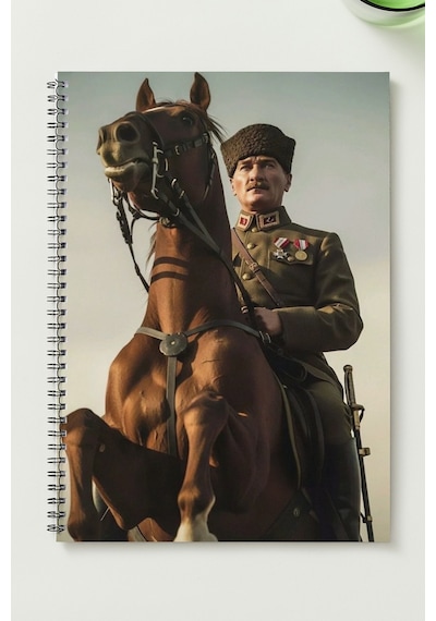 Atatürk Temalı A5 Metal Spiralli Kareli Karton Kapak Atatürk Temalı Defter Çok Renkli