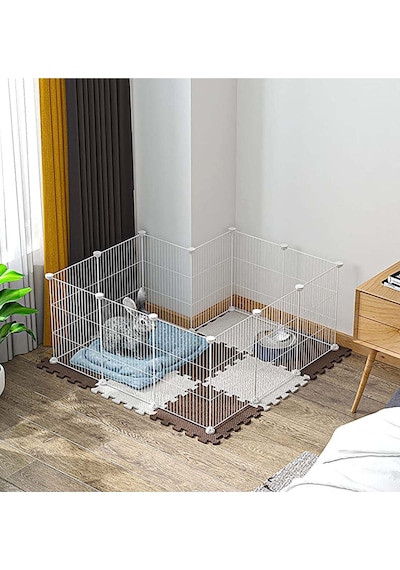 Hodbehod 12 Panel Metal Beyaz Hayvan Oyun Kafesi Kedi Kuş Evcil Hayvan