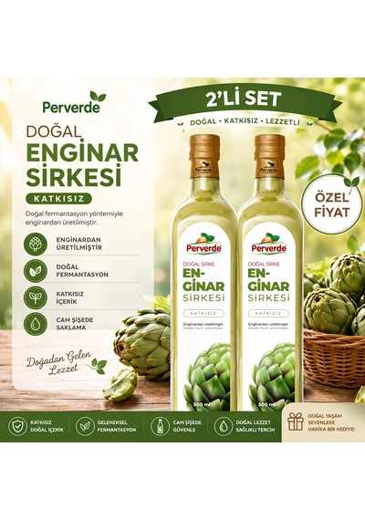 Doğal Fermantasyon Enginar Sirkesi 2'li Avantaj Seti 2x500 Ml - Katkısız & Geleneksel Cam Şişe