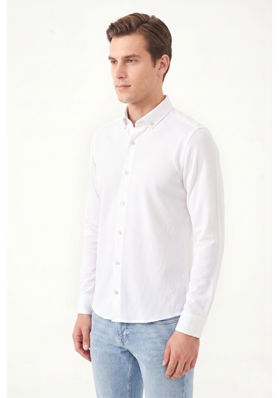 Advante Erkek Spor Slim Fit Uzun Kol Petek Dokulu Gömlek Bgl-st05483 Beyaz