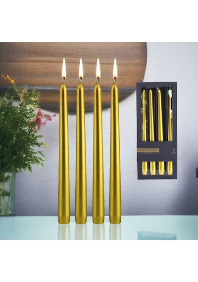 Tr Şamdan Mum 4'lü Metalik Boya Gold Dekoratif Mumu Kandil Hediyelik Fitilli Mumluk Parlak Altın 25 Cm Diğer