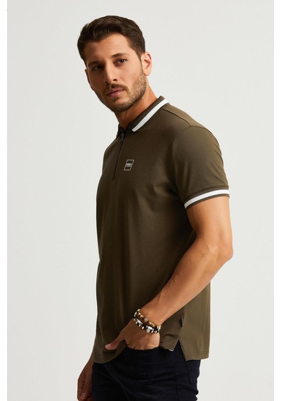 Alexander Gardi Alexandergardı Fermuar Detaylı Polo Yaka T-shirt Barakm Haki