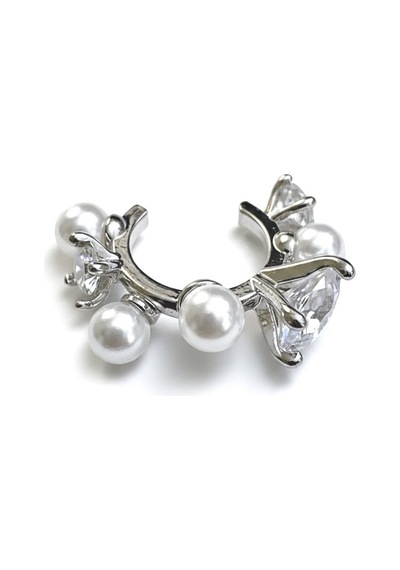 Earcuff Sıkıştırmalı Pirinç Kıkırdak Küpe İncili Taşlı Gümüş Renk Çelik