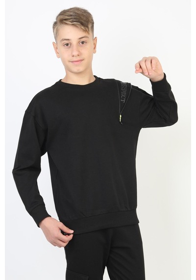 Fermuarlı Respect Baskılı Siyah Erkek Çocuk Sweatshirt-90812 Siyah