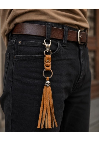 Karabinalı Anahtarlık Deri Araba Anahtarlığı Çanta Süsü Hakiki Deri Çanta Aksesuarı Unisex 26 Cm