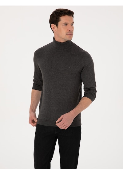Cacharel Füme Slim Fit Pamuk Karışımlı Balıkçı Yaka Basic Triko Kazak Gri