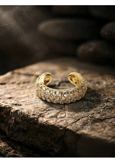 Minimal Işıltılı Zirkon Taşlı Kıkırdak Cuff Gold Renk Küpe Gold